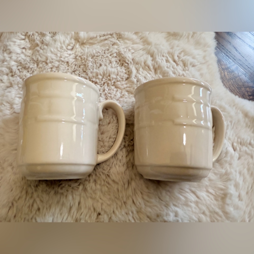 Elegant Cream Ceramic Mugs. Longaberger woven Traditions. Ivory. Set of 2.